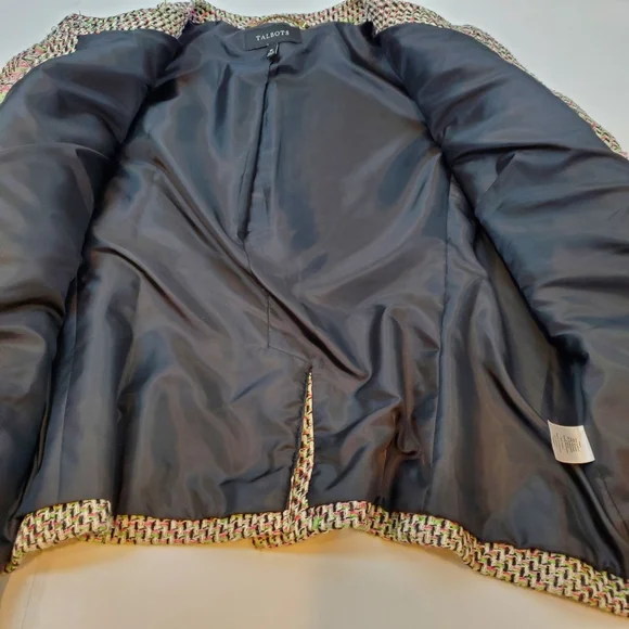 Talbots Pink Green Candy Fringe Tweed Blazer Jacket Size 10 Womens Button Up - Picture 10 of 12